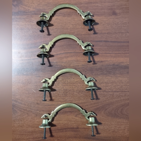 4 Vintage Antique Brass Drawer Furniture Pulls Drop Handle Center 5" - Picture 5 of 8